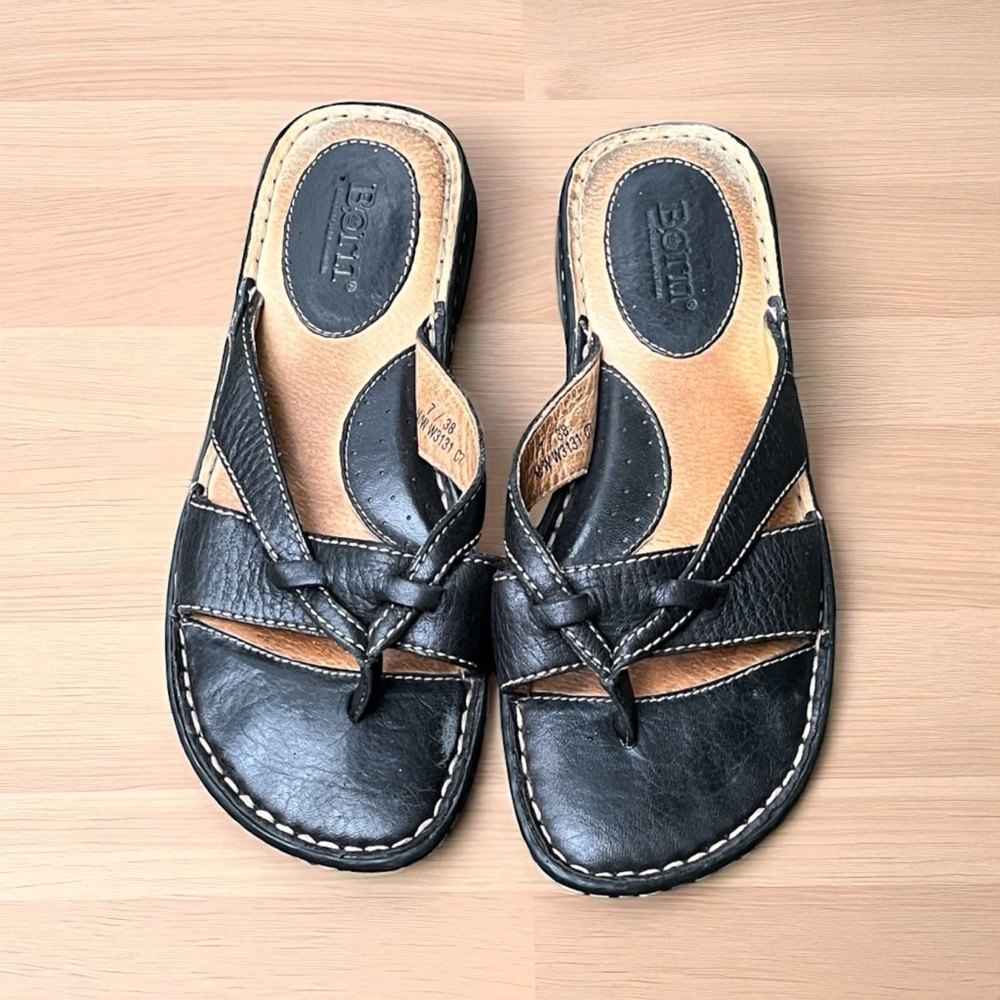 Born Black Leather Cross-Strap Slide Sandals - Picture 4 of 11